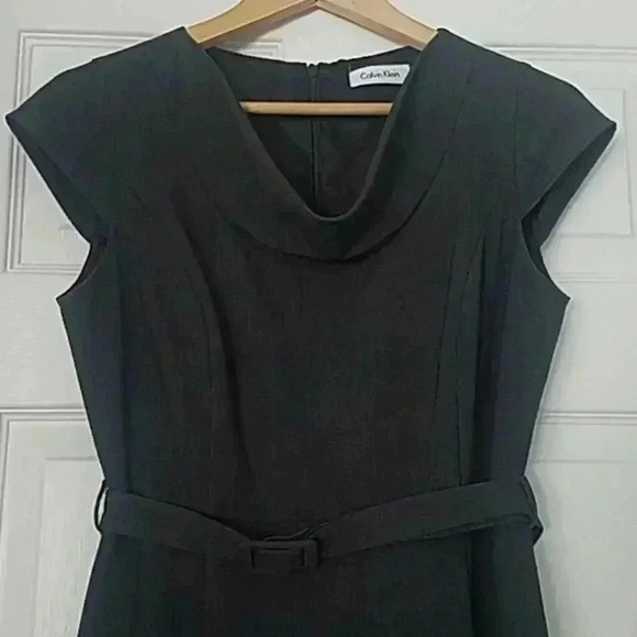 Grey Calvin Klein Cowl Neck Belted Dress - Picture 2 of 3
